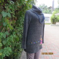 Warm acrylic knit extra long mottled grey tunic style top with poloneck. Size 34.Floral embroidery.