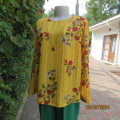 Stunning mustard/yellow vertical striped poly long sleeve top. Bold red/green floral patt. Size 40.
