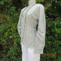 Look at me fold over V neck polycotton peplum style top. White/olive stripes. Unique sleeves.Size 34