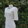 Body hugging white/black horizontal striped textured stretch polyester low calf dress. Size 32/8.