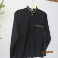 Very smart very black long sleeve shirt by TOP MAN size 8/9 years. Gold thread decoration. As new.