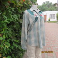 Unique long sleeve green/beige check shirt by BONUS size 42/18.Green satin applique decoration/bears