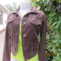 Bomber long sleeve jacket in dark brown. By ETAM Uk size 34. Yoked back. 4 Pockets. New condition