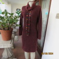 Stunning straight knit maroon acrylic/some mohair soft knitted long sleeve/poloneck dress Size 34/36
