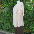 Smart wide bell sleeve slip over champagne polyester top. Large pearl decoration/pleats.Size 46.ZETA