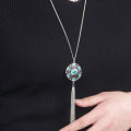Retro Turquoise Tassels Round Pendant Necklace