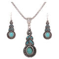 Tibetan silver pendant, earring and necklace set  .