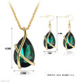 Elegant Gold Plated  Gem Drop Necklace Earrings Jewelry Set