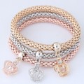 Three piece set bracelet.. gold, rose, white plated..