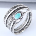 Tibetan silver feather ring with turquoise stone!!
