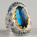 Tibetan silver Turkish inspired aquamarine ring..