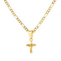 9CT Gold cross and figaro chain plated.
