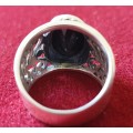 SILVER 925 VICTORIAN DESIGN RING WITH POLISHED BLACK ONYX.