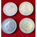 10 CENTS .SOUTH AFRICA . 4 X COINS. 1 X "61, 1 X "62 , 1 X "63 .1X "64 SILVER 24 gr. EXCEPTIONAL !!