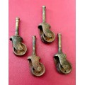 ANTIQUE BRASS TROLLEY WHEELS. GOOD CONDITION !! CIRCA 1920s ( 100 + MORE ITEMS ENDING WEDNESDAY!)