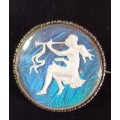 AUTHENTIC BUTTERFLY WING ART DECO CAMEO SET IN STERLING BROOCH