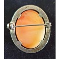 ANTIQUE AUTHENTIC BIG SHELL CAMEO SET IN SILVER  BROOCH.