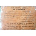 WW1 CAPE GARRISON 1915 .SOLDIER PERMIT TO BE SERVED WITH INTOXICATING LIQUOR.