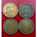 4 X  1965 2 CENT SA COINS. 2  X ENG.  2 X AFR.  EXCEPTIONAL CONDITION.