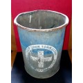 ANTIQUE THICK PRESSED METAL `KEEP OUR TOWN CLEAN` LAMP POST WASTE BIN. 35CM HIGH.