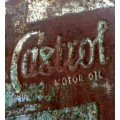 ANTIQUE EMBOSSED CASTROL MOTOR OIL 2 GALLON CAN. ORIGINAL BRASS LID.