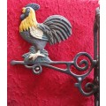 HUGE HEAVY CAST IRON VINTAGE CHICKEN MOTIVE DOOR BELL HANGER. 35C M LONG.