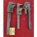 3 X ANTIQUE MONKEY WRENCHES
