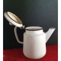 90 MORE ITEMS ON SAME AUCTION ! ANTIQUE BIG HINGED LID ENAMEL COFFEE POT.