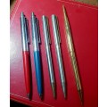 5 X VINTAGE MECHANISM PENS. WELL LOOKED AFTER. ONE BID FOR ALL .