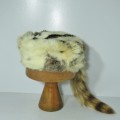 Vintage Canadian Rabbit skin and Raccoon tail winter cap - Size medium - 57 cm