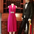 Pink cocktail dress with diamante - Size L