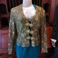Leonard Joubert Couturiet emerald green evening dresswith gold lace