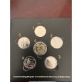Complete 2019 SA 25 year 6 coin set 1 X R5 AND 5 x R2 coins commemorative circulation coin set