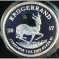 2017 Proof Silver Krugerrand 50th anniversary 1oz coin with box & certi. Visible scuff marks on coin