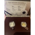 SA MInt issued 2000 Proof Like and 2008 Laser Frosted Mandela commerorative R5 coin set