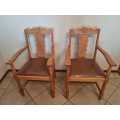 Antique Oak Arm Chairs - Sold as a Pair.