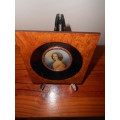 Antique, Italiain, Signed Miniature Painting of Lady on Celluloid, Burr Walnut Frame : Gd Con