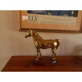 Majestic Statement Piece Heavy BRASS HORSE 22cm(H) 2.160kgs, Wooden Plinth, VG Con, Great Definition