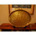 Beautiful Vintage Two-Handled Brass Tray, Persian/Indian, Repousse, High Relief Decoration, VG Con