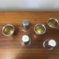 Set of 6 Kiddush Wine cups marked 84P : insides gilded, engraved, Judaica