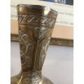 Antique Silver and Copper on Brass CAIRO WARE (Ethnic Eqyptian) Six-Sided Vase on Wooden Plinth