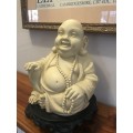 Large Heavy (3.7kg)  SEATED BUDDAH on black footed plinth : Good Condition