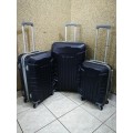 Set of 3 Lightweight Travel Luggage Bags - Universal Wheels - (Navy Blue)