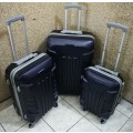 Set of 3 Lightweight Travel Luggage Bags - Universal Wheels - (Navy Blue)
