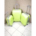 Set of 3 Lightweight Travel Luggage Bags - Universal Wheels - (Lime Green )