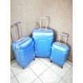 Set of 3 Lightweight Travel Luggage Bags - Universal Wheels - (Blue)
