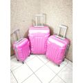 Set of 3 Lightweight Travel Luggage Bags - Universal Wheels - (Dark Pink)