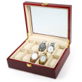 WATCH BOX 10 SLOT SOLID BROWN WOOD