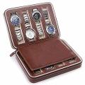 8 Slot Portable Watch Box Travel Case Storage Holder with Zipper Padded Divider -  BROWN COLOR