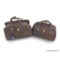 Set of 2 High Quality Duffle PU Leather Luggage Bags - BROWN